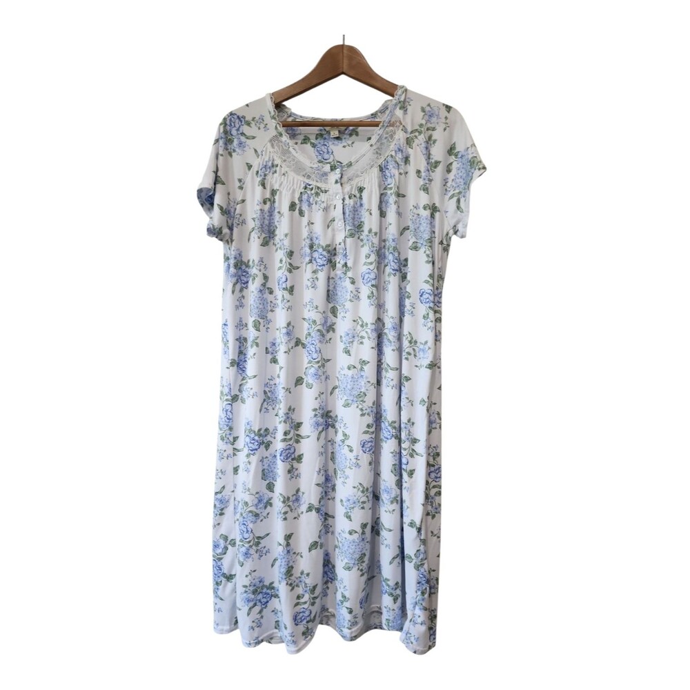 Laura Ashley Nightgown Womans Size L Cottagecore Floral Lace Trim Midi Nightgown